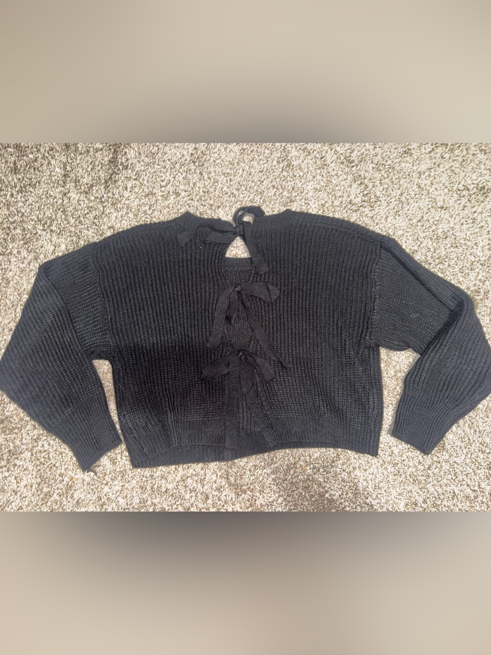 Zaful Black Bow Tie Open Front Back Knit Sweater